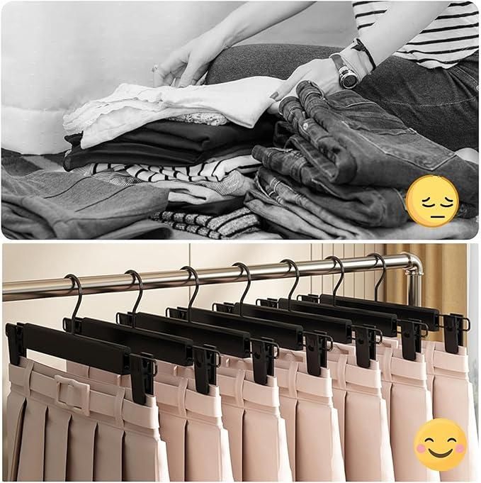 Black Adjustable Metal Hangers For Clothes (Pack of 5)