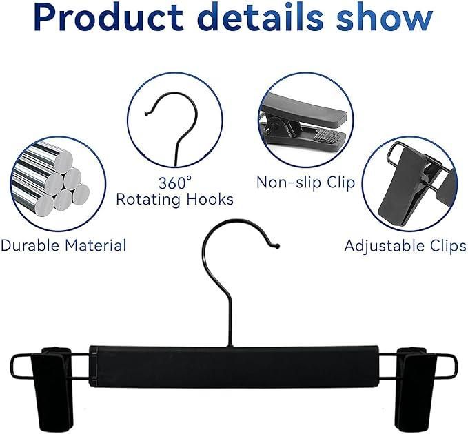 Black Adjustable Metal Hangers For Clothes (Pack of 5)